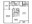 883 sq. ft. A6 floor plan