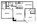 747 sq. ft. D floor plan