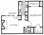 634 sq. ft. A floor plan